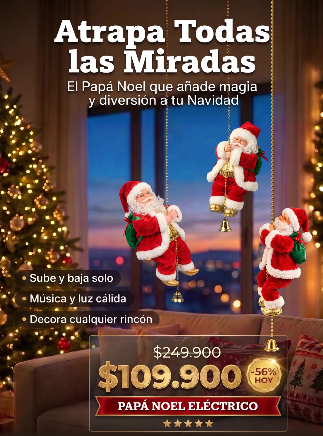 Papá Noel escalador premium - varios en la sala navideña