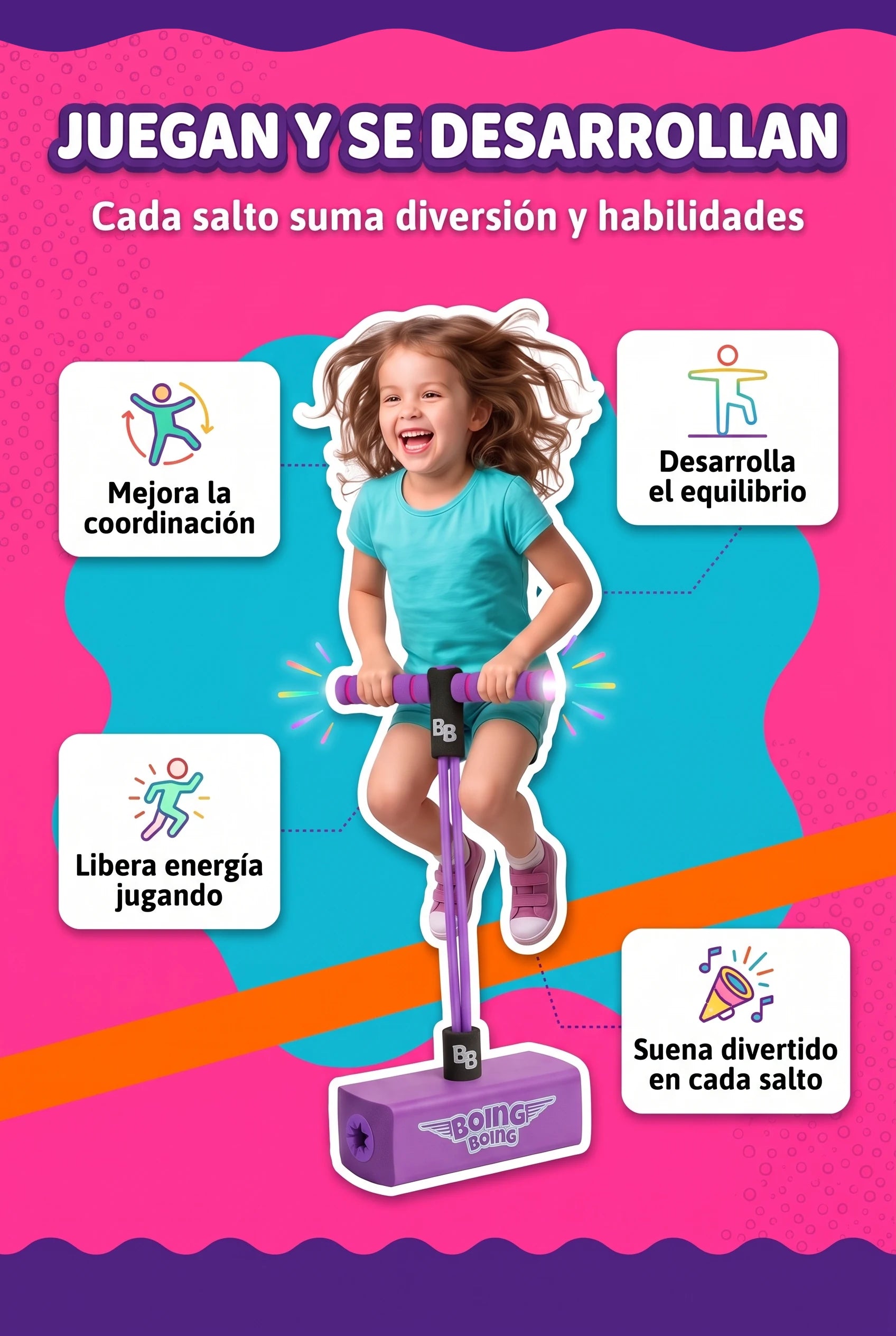 Beneficios: coordinación, equilibrio, libera energía y suena en cada salto