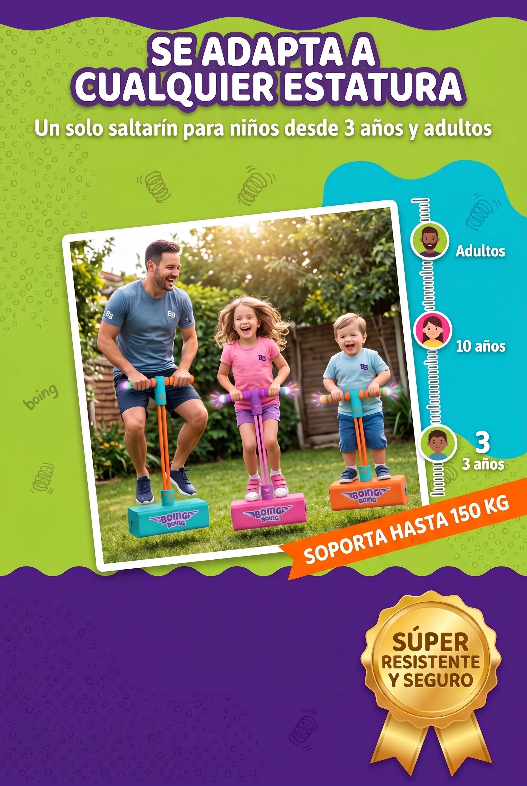 Se adapta a cualquier estatura: niños desde 3 años y adultos