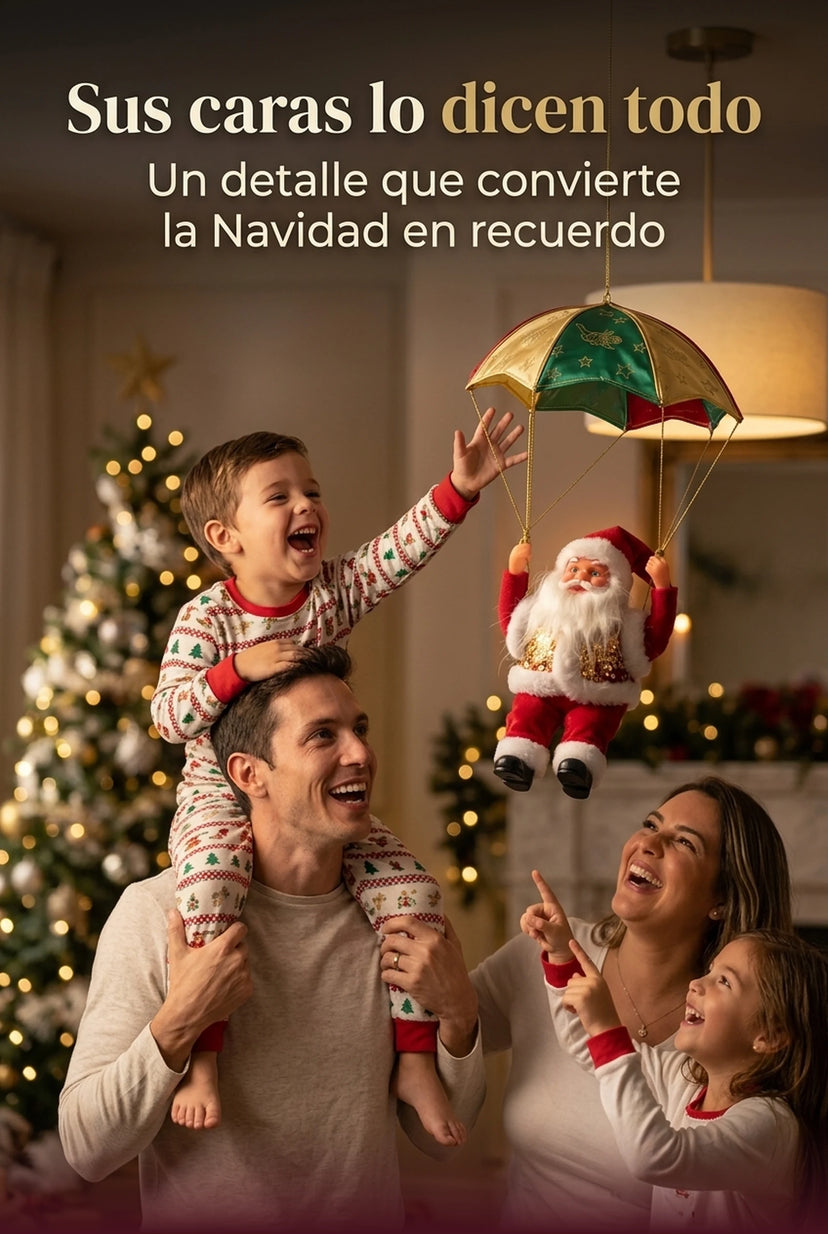 Familia feliz jugando con el Santa Paracaídas