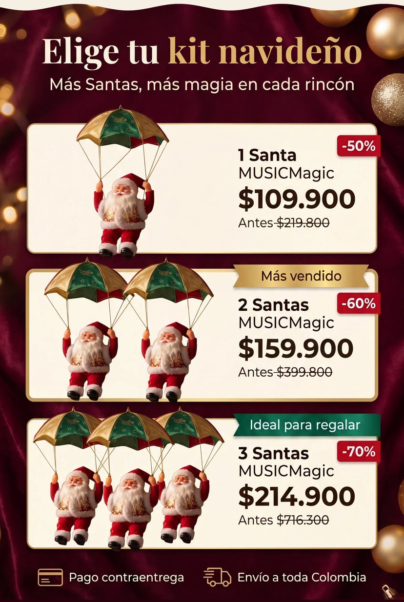 Kits: 1 Santa $109.900, 2 Santas $159.900, 3 Santas $214.900