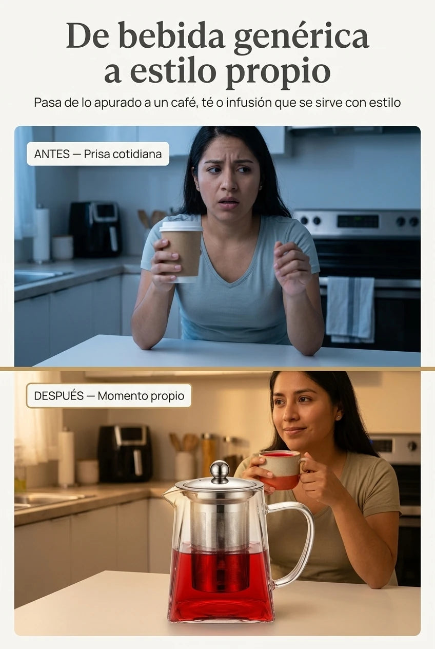 Antes prisa cotidiana con café instantáneo, después momento propio con la Tetera LuxuryTe