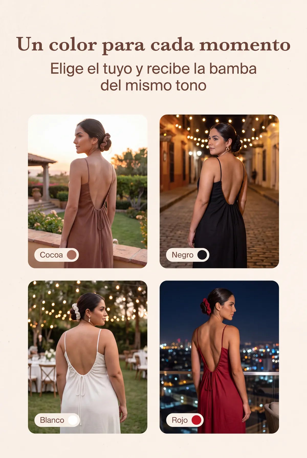 Vestido Bata Chic en 4 colores: cocoa, negro, blanco y rojo