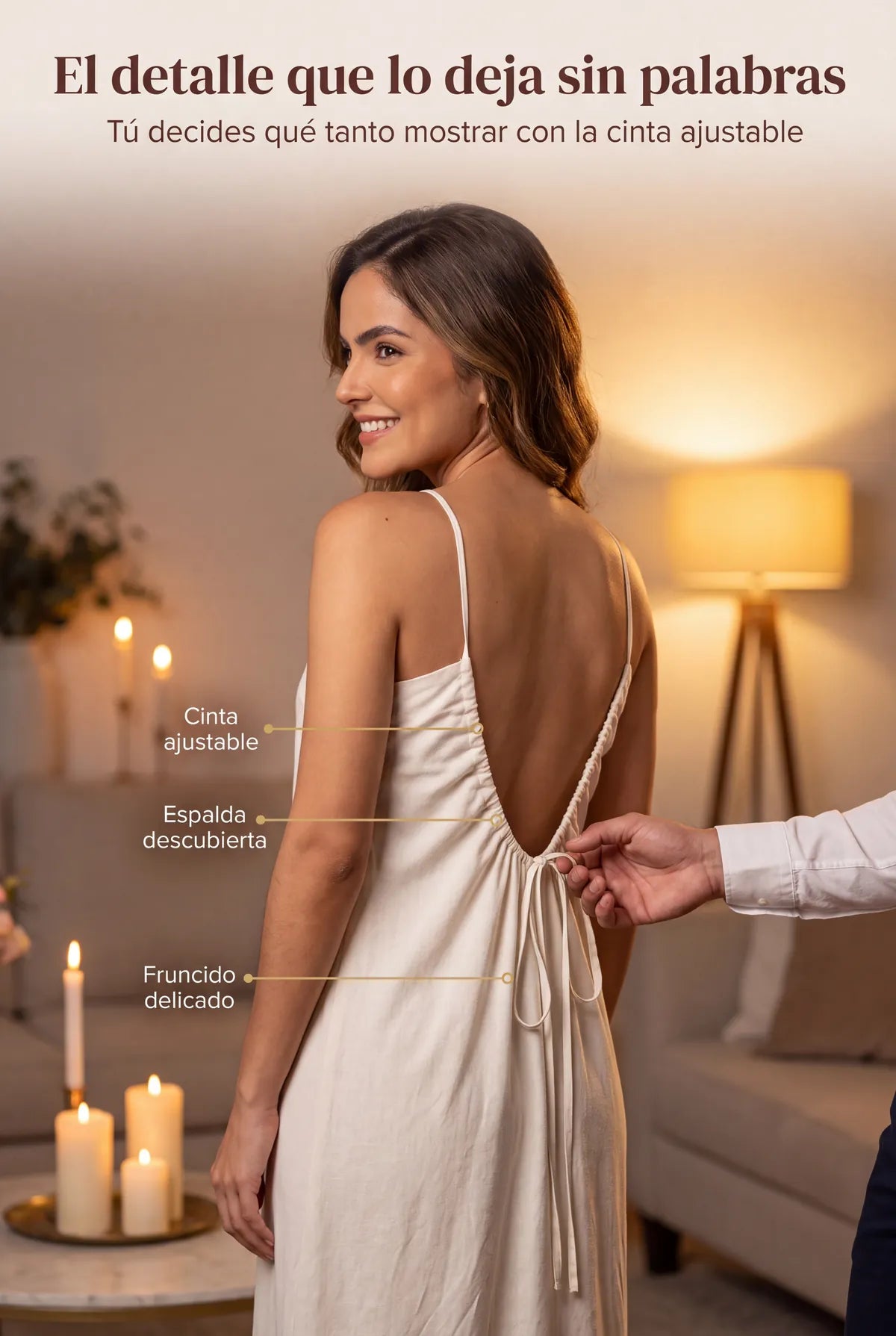 Detalle de la espalda descubierta con cinta ajustable