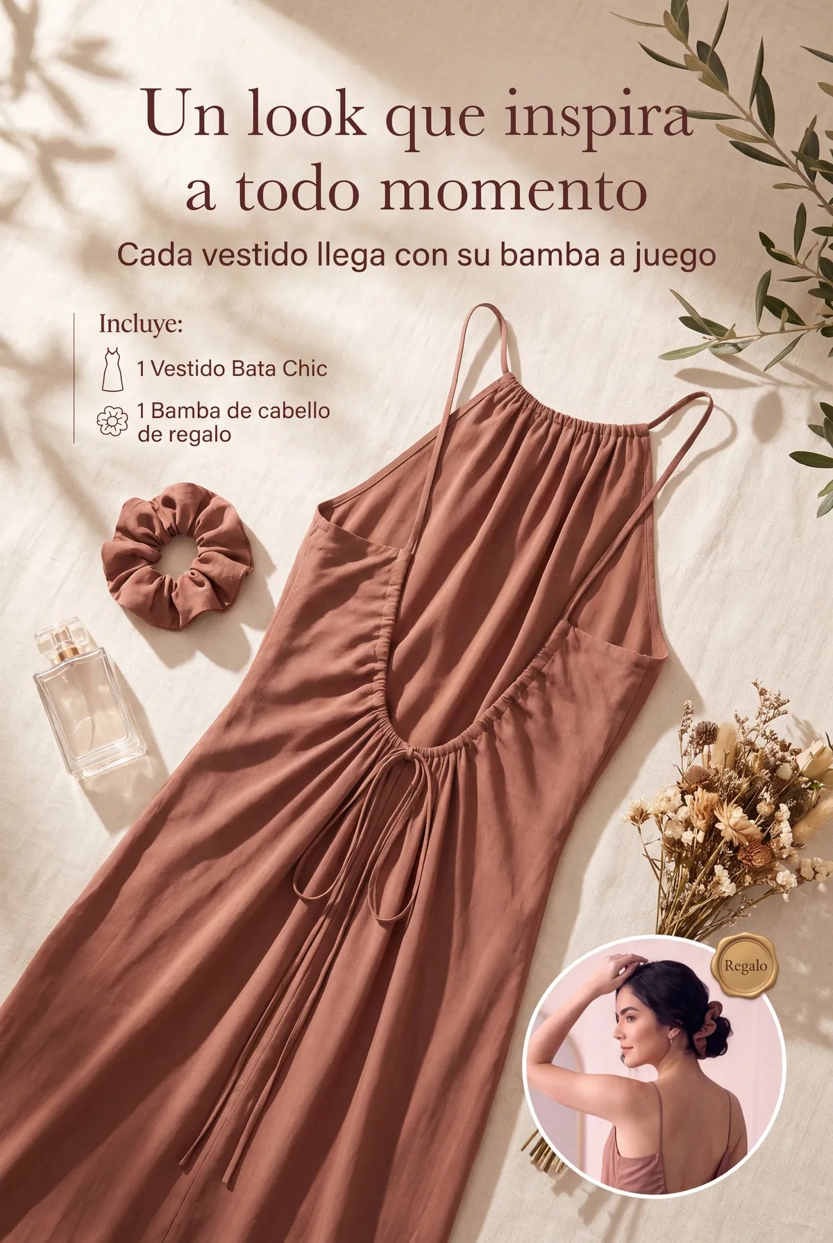Incluye 1 vestido Bata Chic y 1 bamba de cabello de regalo