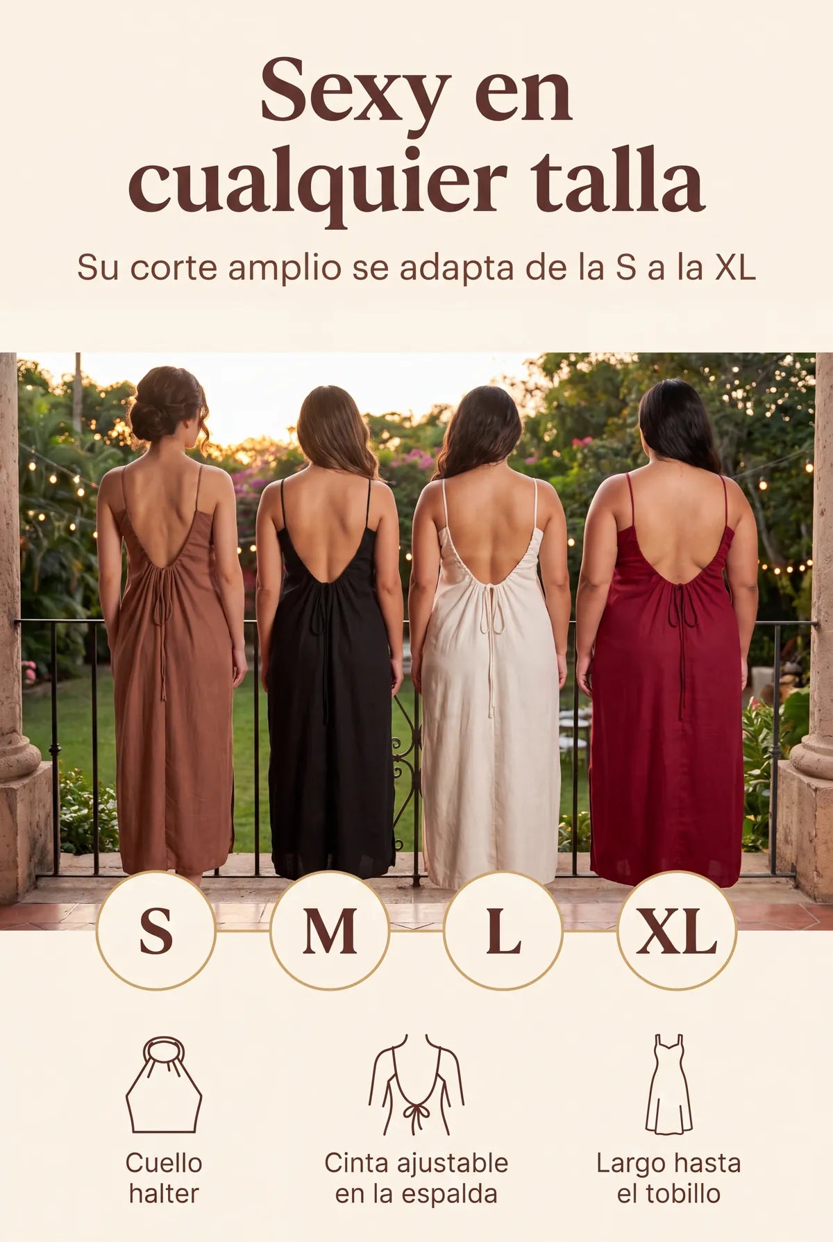 Vestido de cuello halter, talla única que se adapta de S a XL