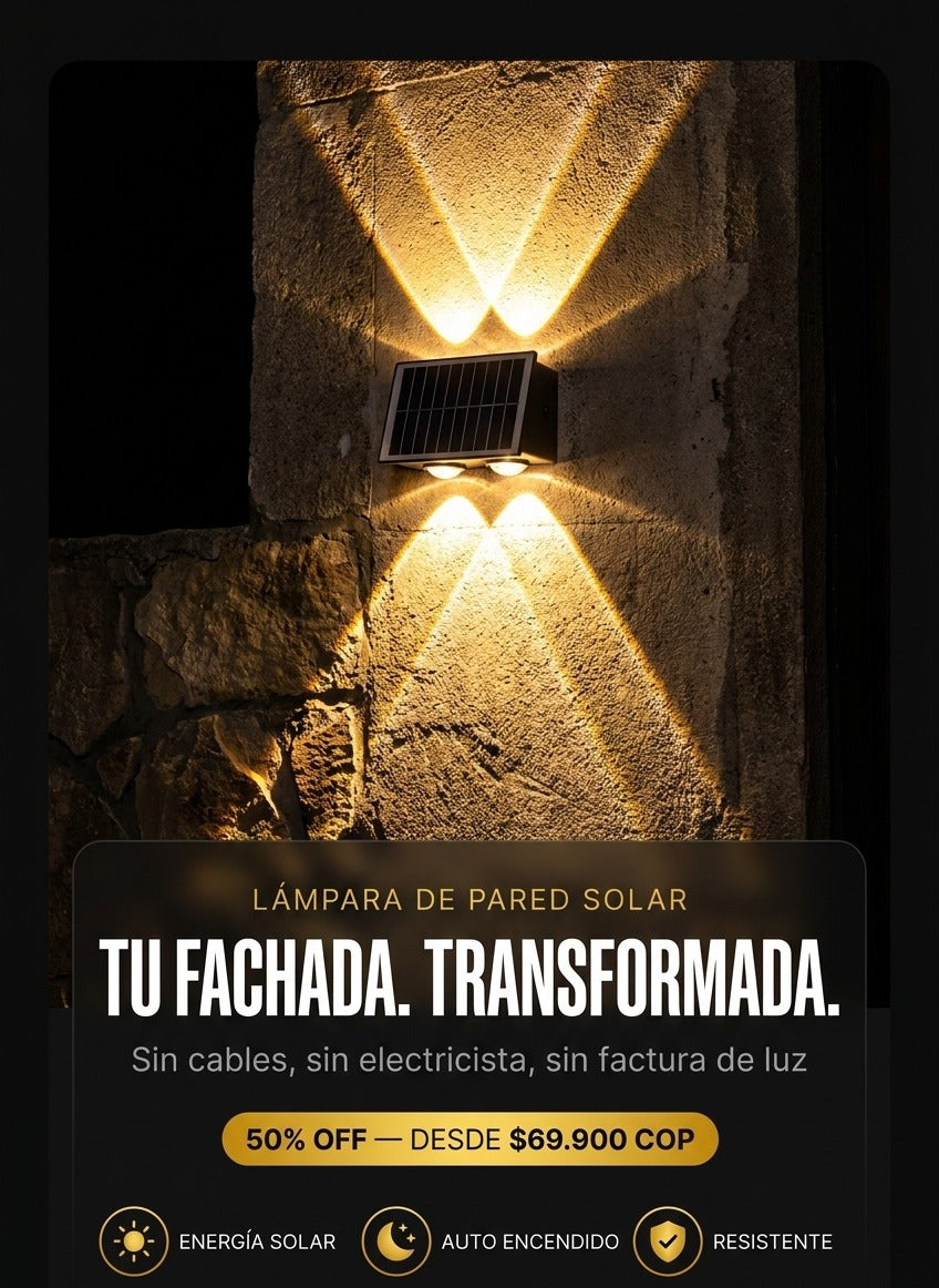 Lámpara de pared solar — Tu fachada transformada, sin cables ni facturas de luz