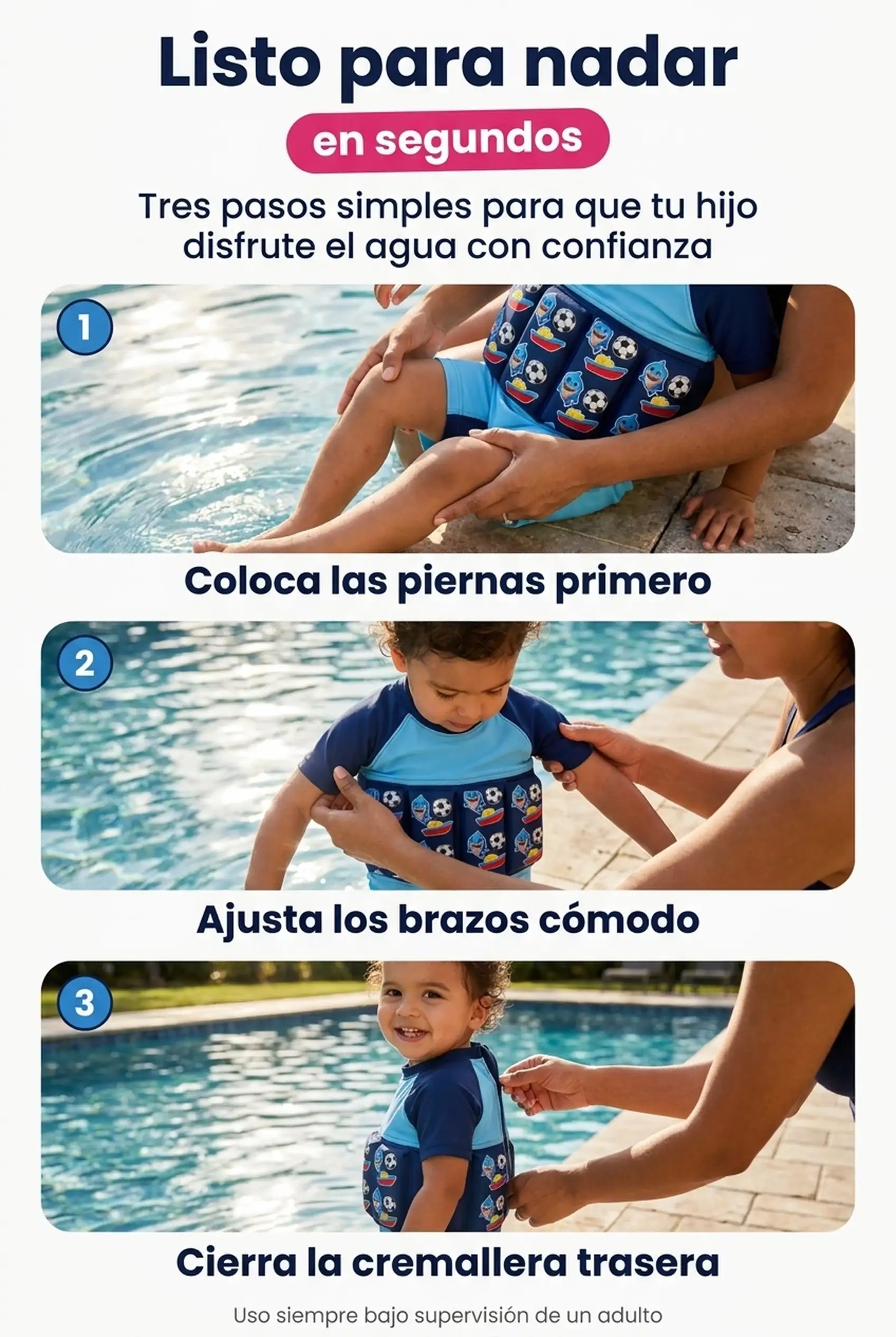 Modo de uso en 3 pasos del traje de baño flotador
